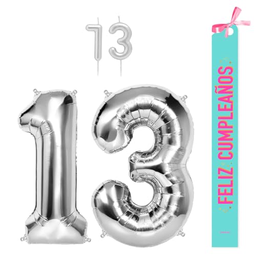 OH YEAH Dekorationsset zum 13. Geburtstag, silberfarben, Folienballons, 100 cm + Kerzen + Band zum Geburtstag – Party 18 20 30 40 50 60 70 80 90 Jahre – Mann und Frau – geeignet für Helio OH YEAH Dekorationsset zum 13. Geburtstag, silberfarben, Folienballons, 100 cm + Kerzen + Band zum Geburtstag – Party 18 20 30 40 50 60 70 80 90 Jahre – Mann und Frau – geeignet für Helio von OH YEAH