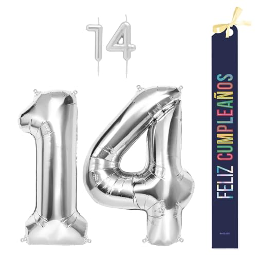 OH YEAH Dekorationsset zum 14. Geburtstag, silberfarben, Folienballons, 100 cm + Kerzen + Band zum Geburtstag – Party 18 20 30 40 50 60 70 80 90 Jahre – Mann und Frau – geeignet für Helio OH YEAH Dekorationsset zum 14. Geburtstag, silberfarben, Folienballons, 100 cm + Kerzen + Band zum Geburtstag – Party 18 20 30 40 50 60 70 80 90 Jahre – Mann und Frau – geeignet für Helio von OH YEAH