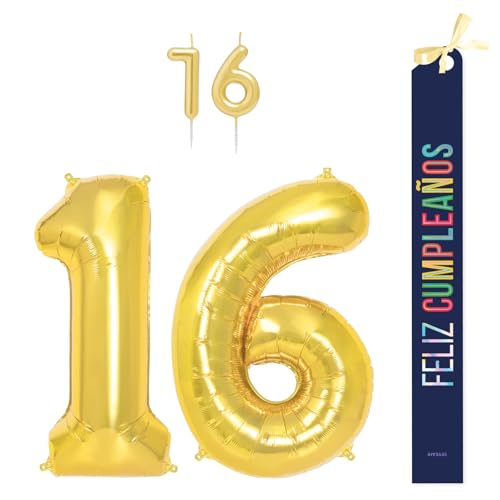 OH YEAH Dekorationsset zum 16. Geburtstag, goldfarben, Folienballons, 100 cm + Kerzen + Band zum Geburtstag – Party 18 20 30 40 50 60 70 80 90 Jahre – Mann und Frau – geeignet für Helio OH YEAH Dekorationsset zum 16. Geburtstag, goldfarben, Folienballons, 100 cm + Kerzen + Band zum Geburtstag – Party 18 20 30 40 50 60 70 80 90 Jahre – Mann und Frau – geeignet für Helio von OH YEAH