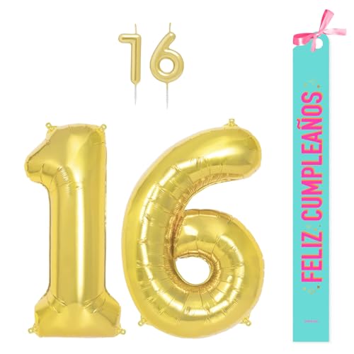 OH YEAH Dekorationsset zum 16. Geburtstag, goldfarben, mit Zahlen, 100 cm + Kerzen + Band zum Geburtstag – Party 18 20 30 40 50 60 70 80 90 Jahre – Mann und Frau – geeignet für Helio OH YEAH Dekorationsset zum 16. Geburtstag, goldfarben, mit Zahlen, 100 cm + Kerzen + Band zum Geburtstag – Party 18 20 30 40 50 60 70 80 90 Jahre – Mann und Frau – geeignet für Helio von OH YEAH
