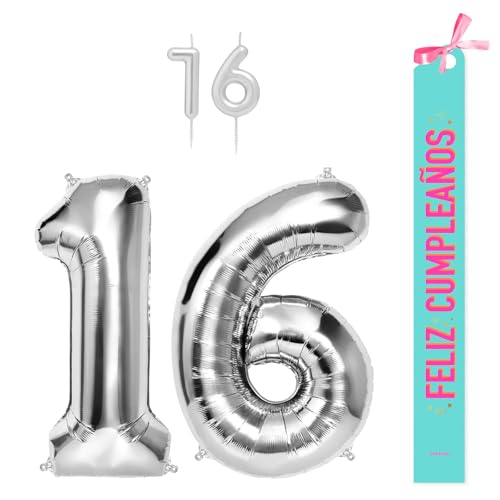 OH YEAH Dekorationsset zum 16. Geburtstag, silberfarben, Folienballons, 100 cm + Kerzen + Band zum Geburtstag – Party 18 20 30 40 50 60 70 80 90 Jahre – Mann und Frau – geeignet für Helio OH YEAH Dekorationsset zum 16. Geburtstag, silberfarben, Folienballons, 100 cm + Kerzen + Band zum Geburtstag – Party 18 20 30 40 50 60 70 80 90 Jahre – Mann und Frau – geeignet für Helio von OH YEAH