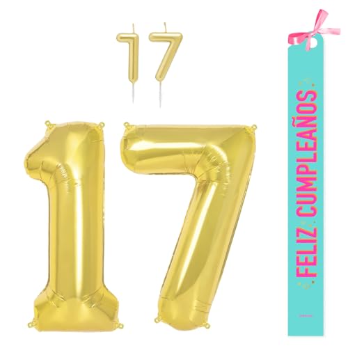 OH YEAH Dekorationsset zum 17. Geburtstag, goldfarben, Folienballons, 100 cm + Kerzen + Band zum Geburtstag – Party 18 20 30 40 50 60 70 80 90 Jahre – Mann und Frau – geeignet für Helio OH YEAH Dekorationsset zum 17. Geburtstag, goldfarben, Folienballons, 100 cm + Kerzen + Band zum Geburtstag – Party 18 20 30 40 50 60 70 80 90 Jahre – Mann und Frau – geeignet für Helio von OH YEAH