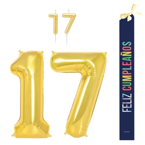 OH YEAH Dekorationsset zum 17. Geburtstag, goldfarben, Folienballons, 100 cm + Kerzen + Band zum Geburtstag – Party 18 20 30 40 50 60 70 80 90 Jahre – Mann und Frau – geeignet für Helio OH YEAH Dekorationsset zum 17. Geburtstag, goldfarben, Folienballons, 100 cm + Kerzen + Band zum Geburtstag – Party 18 20 30 40 50 60 70 80 90 Jahre – Mann und Frau – geeignet für Helio von OH YEAH