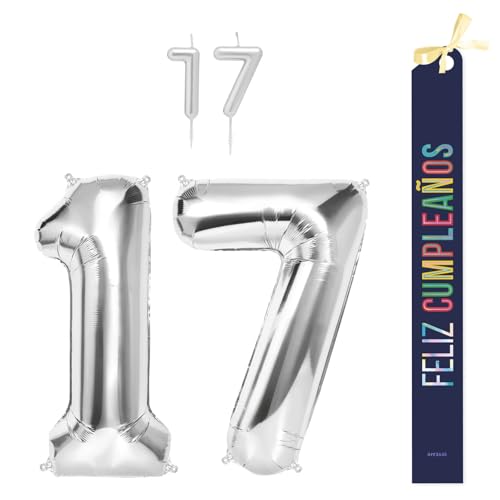 OH YEAH Dekorationsset zum 17. Geburtstag, silberfarben, Folienballons, 100 cm + Kerzen + Band zum Geburtstag – Party 18 20 30 40 50 60 70 80 90 Jahre – Mann und Frau – geeignet für Helio OH YEAH Dekorationsset zum 17. Geburtstag, silberfarben, Folienballons, 100 cm + Kerzen + Band zum Geburtstag – Party 18 20 30 40 50 60 70 80 90 Jahre – Mann und Frau – geeignet für Helio von OH YEAH