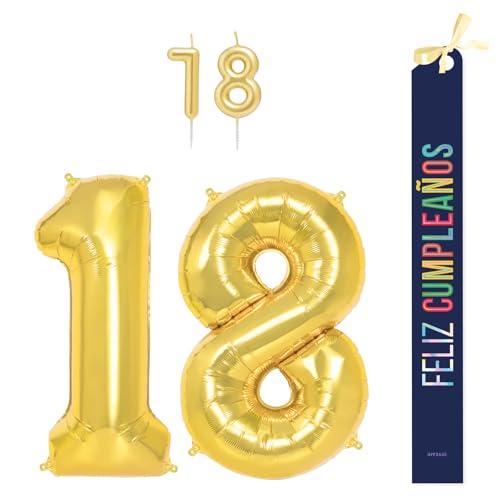 OH YEAH Dekorationsset zum 18. Geburtstag, goldfarben, Folienballons, 100 cm + Kerzen + Band zum Geburtstag – Party 18 20 30 40 50 60 70 80 90 Jahre – Mann und Frau – geeignet für Helio OH YEAH Dekorationsset zum 18. Geburtstag, goldfarben, Folienballons, 100 cm + Kerzen + Band zum Geburtstag – Party 18 20 30 40 50 60 70 80 90 Jahre – Mann und Frau – geeignet für Helio von OH YEAH