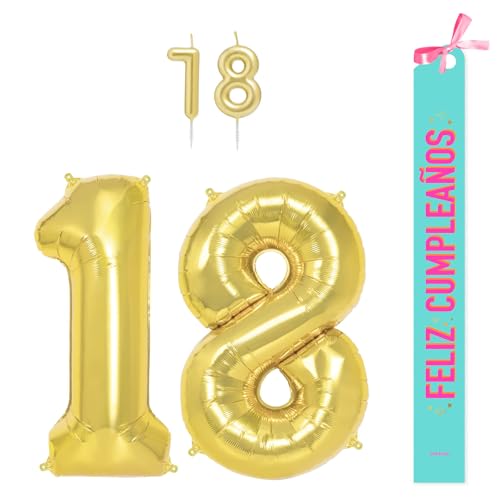 OH YEAH Dekorationsset zum 18. Geburtstag, goldfarben, Folienballons, 100 cm + Kerzen + Band zum Geburtstag – Party 18 20 30 40 50 60 70 80 90 Jahre – Mann und Frau – geeignet für Helio OH YEAH Dekorationsset zum 18. Geburtstag, goldfarben, Folienballons, 100 cm + Kerzen + Band zum Geburtstag – Party 18 20 30 40 50 60 70 80 90 Jahre – Mann und Frau – geeignet für Helio von OH YEAH