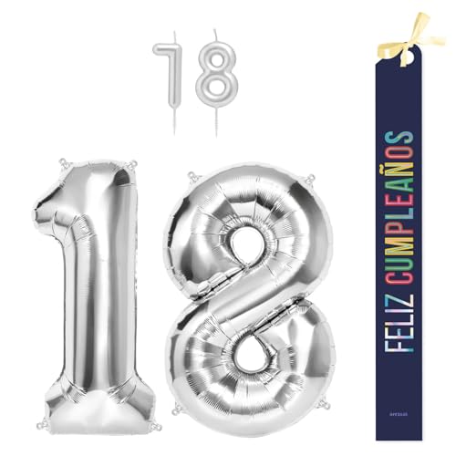 OH YEAH Dekorationsset zum 18. Geburtstag, silberfarben, Folienballons, 100 cm + Kerzen + Band zum Geburtstag – Party 18 20 30 40 50 60 70 80 90 Jahre – Mann und Frau – geeignet für Helio OH YEAH Dekorationsset zum 18. Geburtstag, silberfarben, Folienballons, 100 cm + Kerzen + Band zum Geburtstag – Party 18 20 30 40 50 60 70 80 90 Jahre – Mann und Frau – geeignet für Helio von OH YEAH