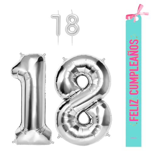 OH YEAH Dekorationsset zum 18. Geburtstag, silberfarben, Folienballons, 100 cm + Kerzen + Band zum Geburtstag – Party 18 20 30 40 50 60 70 80 90 Jahre – Mann und Frau – geeignet für Helio OH YEAH Dekorationsset zum 18. Geburtstag, silberfarben, Folienballons, 100 cm + Kerzen + Band zum Geburtstag – Party 18 20 30 40 50 60 70 80 90 Jahre – Mann und Frau – geeignet für Helio von OH YEAH