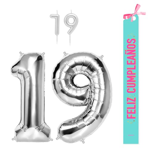 OH YEAH Dekorationsset zum 19. Geburtstag, silberfarben, Folienballons, 100 cm + Kerzen + Band zum Geburtstag – Party 18 20 30 40 50 60 70 80 90 Jahre – Mann und Frau – geeignet für Helio OH YEAH Dekorationsset zum 19. Geburtstag, silberfarben, Folienballons, 100 cm + Kerzen + Band zum Geburtstag – Party 18 20 30 40 50 60 70 80 90 Jahre – Mann und Frau – geeignet für Helio von OH YEAH