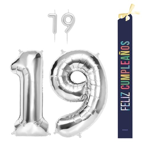 OH YEAH Dekorationsset zum 19. Geburtstag, silberfarben, Folienballons, 100 cm + Kerzen + Band zum Geburtstag – Party 18 20 30 40 50 60 70 80 90 Jahre – Mann und Frau – geeignet für Helio OH YEAH Dekorationsset zum 19. Geburtstag, silberfarben, Folienballons, 100 cm + Kerzen + Band zum Geburtstag – Party 18 20 30 40 50 60 70 80 90 Jahre – Mann und Frau – geeignet für Helio von OH YEAH
