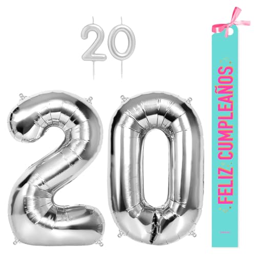 OH YEAH Dekorationsset zum 20. Geburtstag, silberfarben, Folienballons, 100 cm + Kerzen + Band zum Geburtstag – Party 18 20 30 40 50 60 70 80 90 Jahre – Mann und Frau – geeignet für Helio OH YEAH Dekorationsset zum 20. Geburtstag, silberfarben, Folienballons, 100 cm + Kerzen + Band zum Geburtstag – Party 18 20 30 40 50 60 70 80 90 Jahre – Mann und Frau – geeignet für Helio von OH YEAH