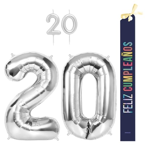 OH YEAH Dekorationsset zum 20. Geburtstag, silberfarben, Folienballons, 100 cm + Kerzen + Band zum Geburtstag – Party 18 20 30 40 50 60 70 80 90 Jahre – Mann und Frau – geeignet für Helio OH YEAH Dekorationsset zum 20. Geburtstag, silberfarben, Folienballons, 100 cm + Kerzen + Band zum Geburtstag – Party 18 20 30 40 50 60 70 80 90 Jahre – Mann und Frau – geeignet für Helio von OH YEAH