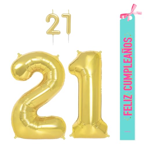 OH YEAH Dekorationsset zum 21. Geburtstag, goldfarben, Folienballons, 100 cm + Kerzen + Band zum Geburtstag – Party 18 20 30 40 50 60 70 80 90 Jahre – Mann und Frau – geeignet für Helio OH YEAH Dekorationsset zum 21. Geburtstag, goldfarben, Folienballons, 100 cm + Kerzen + Band zum Geburtstag – Party 18 20 30 40 50 60 70 80 90 Jahre – Mann und Frau – geeignet für Helio von OH YEAH