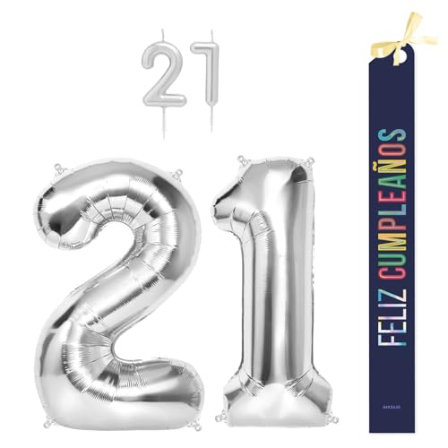 OH YEAH Dekorationsset zum 21. Geburtstag, silberfarben, Folienballons, 100 cm + Kerzen + Band zum Geburtstag – Party 18 20 30 40 50 60 70 80 90 Jahre – Mann und Frau – geeignet für Helio OH YEAH Dekorationsset zum 21. Geburtstag, silberfarben, Folienballons, 100 cm + Kerzen + Band zum Geburtstag – Party 18 20 30 40 50 60 70 80 90 Jahre – Mann und Frau – geeignet für Helio von OH YEAH