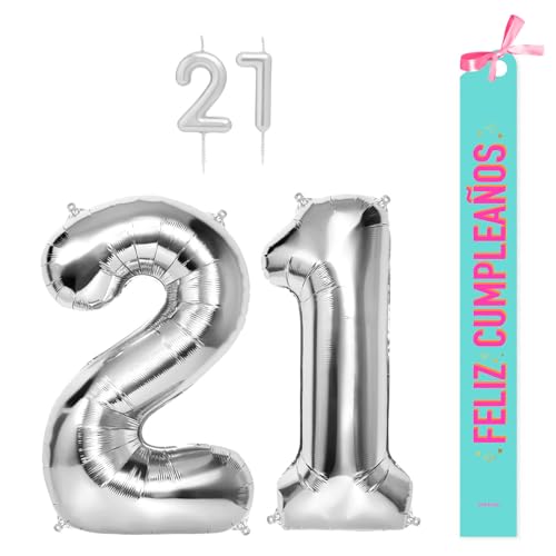 OH YEAH Dekorationsset zum 21. Geburtstag, silberfarben, Folienballons, 100 cm + Kerzen + Band zum Geburtstag – Party 18 20 30 40 50 60 70 80 90 Jahre – Mann und Frau – geeignet für Helio OH YEAH Dekorationsset zum 21. Geburtstag, silberfarben, Folienballons, 100 cm + Kerzen + Band zum Geburtstag – Party 18 20 30 40 50 60 70 80 90 Jahre – Mann und Frau – geeignet für Helio von OH YEAH