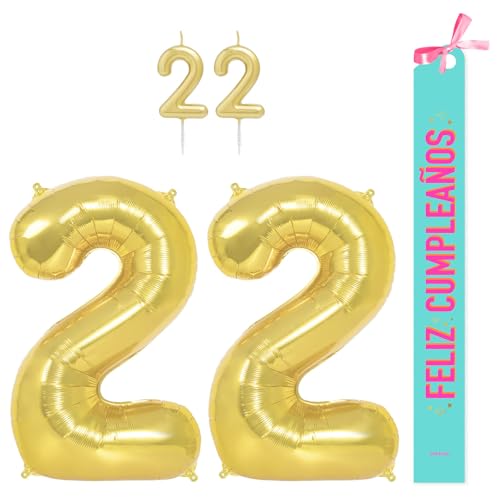 OH YEAH Dekorationsset zum 22. Geburtstag, goldfarben, Folienballons, 100 cm + Kerzen + Band zum Geburtstag – Party 18 20 30 40 50 60 70 80 90 Jahre – Mann und Frau – geeignet für Helio OH YEAH Dekorationsset zum 22. Geburtstag, goldfarben, Folienballons, 100 cm + Kerzen + Band zum Geburtstag – Party 18 20 30 40 50 60 70 80 90 Jahre – Mann und Frau – geeignet für Helio von OH YEAH