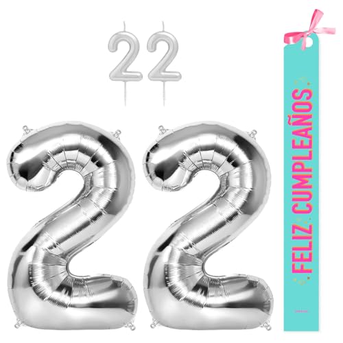 OH YEAH Dekorationsset zum 22. Geburtstag, silberfarben, Folienballons, 100 cm + Kerzen + Band zum Geburtstag – Party 18 20 30 40 50 60 70 80 90 Jahre – Mann und Frau – geeignet für Helio OH YEAH Dekorationsset zum 22. Geburtstag, silberfarben, Folienballons, 100 cm + Kerzen + Band zum Geburtstag – Party 18 20 30 40 50 60 70 80 90 Jahre – Mann und Frau – geeignet für Helio von OH YEAH