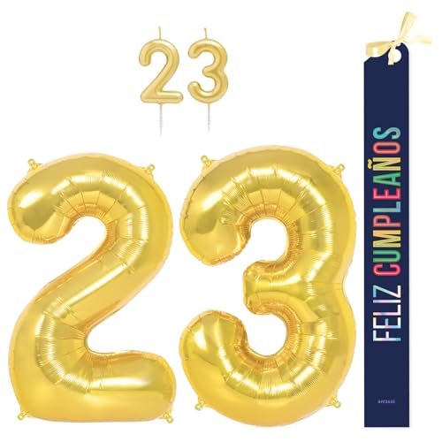 OH YEAH Dekorationsset zum 23. Geburtstag, goldfarben, Folienballons, 100 cm + Kerzen + Band zum Geburtstag – Party 18 20 30 40 50 60 70 80 90 Jahre – Mann und Frau – geeignet für Helio OH YEAH Dekorationsset zum 23. Geburtstag, goldfarben, Folienballons, 100 cm + Kerzen + Band zum Geburtstag – Party 18 20 30 40 50 60 70 80 90 Jahre – Mann und Frau – geeignet für Helio von OH YEAH