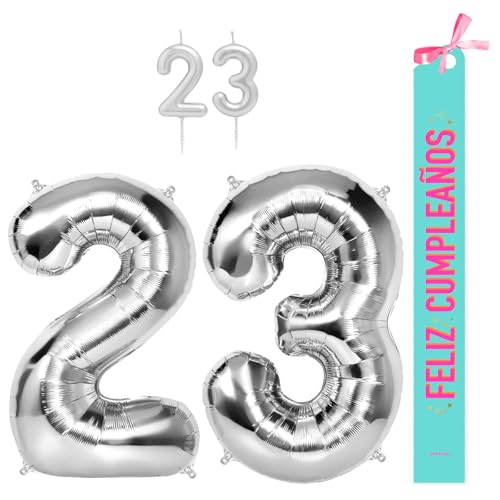 OH YEAH Dekorationsset zum 23. Geburtstag, silberfarben, Folienballons, 100 cm + Kerzen + Band zum Geburtstag – Party 18 20 30 40 50 60 70 80 90 Jahre – Mann und Frau – geeignet für Helio OH YEAH Dekorationsset zum 23. Geburtstag, silberfarben, Folienballons, 100 cm + Kerzen + Band zum Geburtstag – Party 18 20 30 40 50 60 70 80 90 Jahre – Mann und Frau – geeignet für Helio von OH YEAH