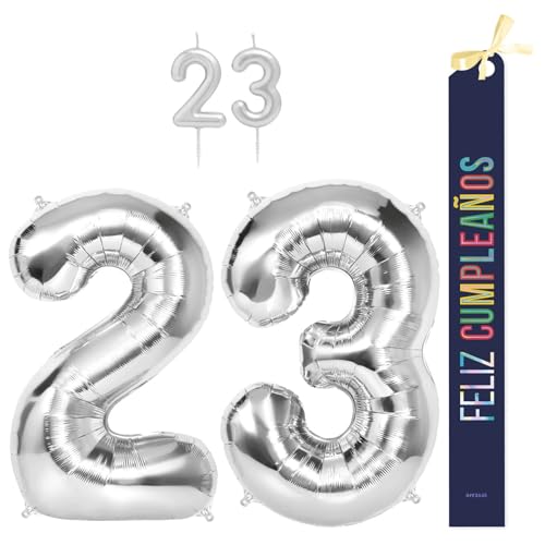 OH YEAH Dekorationsset zum 23. Geburtstag, silberfarben, Folienballons, 100 cm + Kerzen + Band zum Geburtstag – Party 18 20 30 40 50 60 70 80 90 Jahre – Mann und Frau – geeignet für Helio OH YEAH Dekorationsset zum 23. Geburtstag, silberfarben, Folienballons, 100 cm + Kerzen + Band zum Geburtstag – Party 18 20 30 40 50 60 70 80 90 Jahre – Mann und Frau – geeignet für Helio von OH YEAH