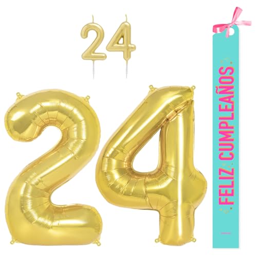 OH YEAH Dekorationsset zum 24. Geburtstag, goldfarben, Folienballons, 100 cm + Kerzen + Band zum Geburtstag – Party 18 20 30 40 50 60 70 80 90 Jahre – Mann und Frau – geeignet für Helio OH YEAH Dekorationsset zum 24. Geburtstag, goldfarben, Folienballons, 100 cm + Kerzen + Band zum Geburtstag – Party 18 20 30 40 50 60 70 80 90 Jahre – Mann und Frau – geeignet für Helio von OH YEAH