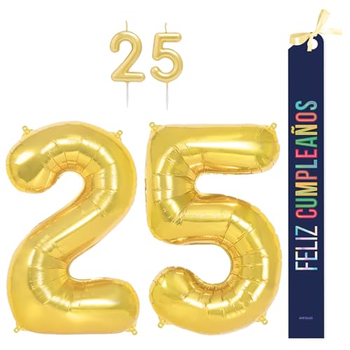OH YEAH Dekorationsset zum 25. Geburtstag, goldfarben, Folienballons, 100 cm + Kerzen + Band zum Geburtstag – Party 18 20 30 40 50 60 70 80 90 Jahre – Mann und Frau – geeignet für Helio OH YEAH Dekorationsset zum 25. Geburtstag, goldfarben, Folienballons, 100 cm + Kerzen + Band zum Geburtstag – Party 18 20 30 40 50 60 70 80 90 Jahre – Mann und Frau – geeignet für Helio von OH YEAH