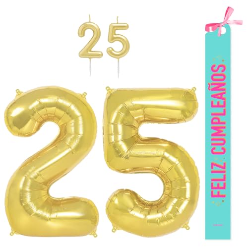 OH YEAH Dekorationsset zum 25. Geburtstag, goldfarben, Folienballons, 100 cm + Kerzen + Band zum Geburtstag – Party 18 20 30 40 50 60 70 80 90 Jahre – Mann und Frau – geeignet für Helio OH YEAH Dekorationsset zum 25. Geburtstag, goldfarben, Folienballons, 100 cm + Kerzen + Band zum Geburtstag – Party 18 20 30 40 50 60 70 80 90 Jahre – Mann und Frau – geeignet für Helio von OH YEAH