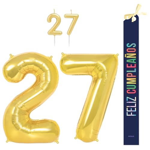 OH YEAH Dekorationsset zum 27. Geburtstag, goldfarben, Folienballons, 100 cm + Kerzen + Band zum Geburtstag – Party 18 20 30 40 50 60 70 80 90 Jahre – Mann und Frau – geeignet für Helio OH YEAH Dekorationsset zum 27. Geburtstag, goldfarben, Folienballons, 100 cm + Kerzen + Band zum Geburtstag – Party 18 20 30 40 50 60 70 80 90 Jahre – Mann und Frau – geeignet für Helio von OH YEAH
