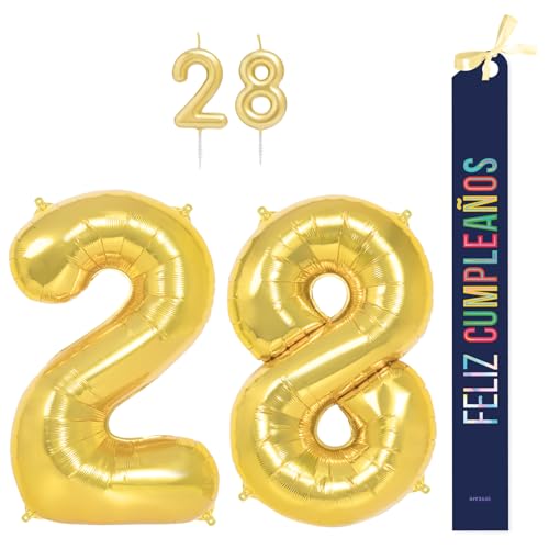 OH YEAH Dekorationsset zum 28. Geburtstag, goldfarben, Folienballons, 100 cm + Kerzen + Band zum Geburtstag – Party 18 20 30 40 50 60 70 80 90 Jahre – Mann und Frau – geeignet für Helio OH YEAH Dekorationsset zum 28. Geburtstag, goldfarben, Folienballons, 100 cm + Kerzen + Band zum Geburtstag – Party 18 20 30 40 50 60 70 80 90 Jahre – Mann und Frau – geeignet für Helio von OH YEAH