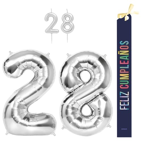 OH YEAH Dekorationsset zum 28. Geburtstag, silberfarben, Folienballons, 100 cm + Kerzen + Band zum Geburtstag – Party 18 20 30 40 50 60 70 80 90 Jahre – Mann und Frau – geeignet für Helio OH YEAH Dekorationsset zum 28. Geburtstag, silberfarben, Folienballons, 100 cm + Kerzen + Band zum Geburtstag – Party 18 20 30 40 50 60 70 80 90 Jahre – Mann und Frau – geeignet für Helio von OH YEAH