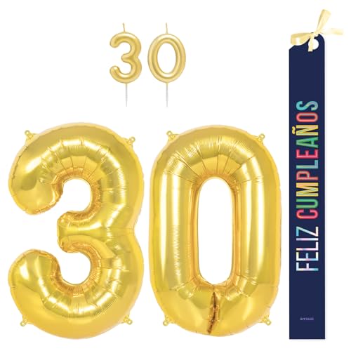 OH YEAH Dekorationsset zum 30. Geburtstag, goldfarben, Folienballons, 100 cm + Kerzen + Band zum Geburtstag – Party 18 20 30 40 50 60 70 80 90 Jahre – Mann und Frau – geeignet für Helio OH YEAH Dekorationsset zum 30. Geburtstag, goldfarben, Folienballons, 100 cm + Kerzen + Band zum Geburtstag – Party 18 20 30 40 50 60 70 80 90 Jahre – Mann und Frau – geeignet für Helio von OH YEAH