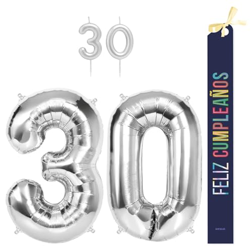OH YEAH Dekorationsset zum 30. Geburtstag, silberfarben, Folienballons, 100 cm + Kerzen + Band zum Geburtstag – Party 18 20 30 40 50 60 70 80 90 Jahre – Mann und Frau – geeignet für Helio OH YEAH Dekorationsset zum 30. Geburtstag, silberfarben, Folienballons, 100 cm + Kerzen + Band zum Geburtstag – Party 18 20 30 40 50 60 70 80 90 Jahre – Mann und Frau – geeignet für Helio von OH YEAH
