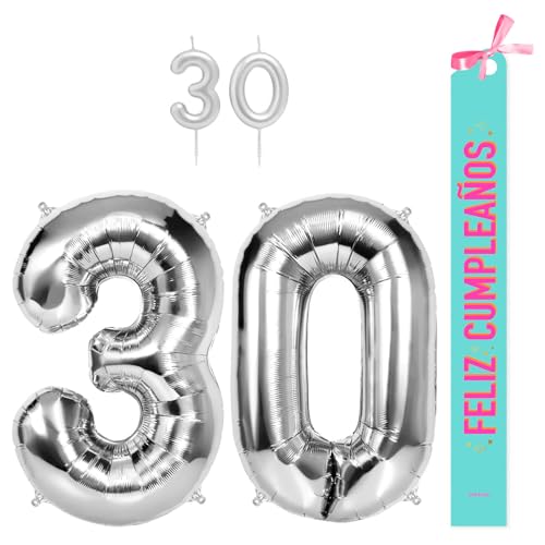 OH YEAH Dekorationsset zum 30. Geburtstag, silberfarben, Folienballons, 100 cm + Kerzen + Band zum Geburtstag – Party 18 20 30 40 50 60 70 80 90 Jahre – Mann und Frau – geeignet für Helio OH YEAH Dekorationsset zum 30. Geburtstag, silberfarben, Folienballons, 100 cm + Kerzen + Band zum Geburtstag – Party 18 20 30 40 50 60 70 80 90 Jahre – Mann und Frau – geeignet für Helio von OH YEAH