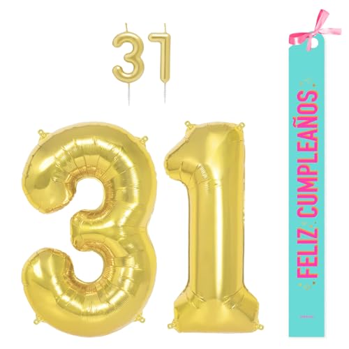 OH YEAH Dekorationsset zum 31. Geburtstag, goldfarben, Folienballons, 100 cm + Kerzen + Band zum Geburtstag – Party 18 20 30 40 50 60 70 80 90 Jahre – Mann und Frau – geeignet für Helio OH YEAH Dekorationsset zum 31. Geburtstag, goldfarben, Folienballons, 100 cm + Kerzen + Band zum Geburtstag – Party 18 20 30 40 50 60 70 80 90 Jahre – Mann und Frau – geeignet für Helio von OH YEAH