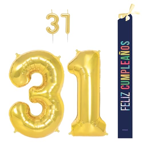 OH YEAH Dekorationsset zum 31. Geburtstag, goldfarben, Folienballons, 100 cm + Kerzen + Band zum Geburtstag – Party 18 20 30 40 50 60 70 80 90 Jahre – Mann und Frau – geeignet für Helio OH YEAH Dekorationsset zum 31. Geburtstag, goldfarben, Folienballons, 100 cm + Kerzen + Band zum Geburtstag – Party 18 20 30 40 50 60 70 80 90 Jahre – Mann und Frau – geeignet für Helio von OH YEAH