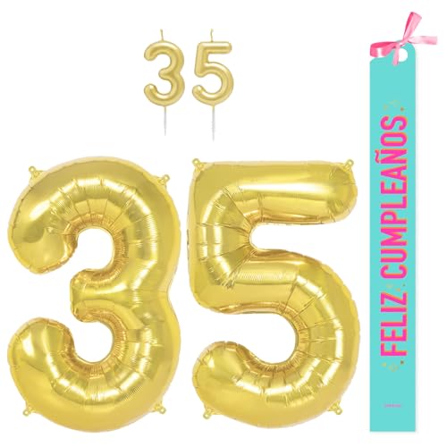 OH YEAH Dekorationsset zum 35. Geburtstag, goldfarben, Folienballons, 100 cm + Kerzen + Band zum Geburtstag – Party 18 20 30 40 50 60 70 80 90 Jahre – Mann und Frau – geeignet für Helio OH YEAH Dekorationsset zum 35. Geburtstag, goldfarben, Folienballons, 100 cm + Kerzen + Band zum Geburtstag – Party 18 20 30 40 50 60 70 80 90 Jahre – Mann und Frau – geeignet für Helio von OH YEAH