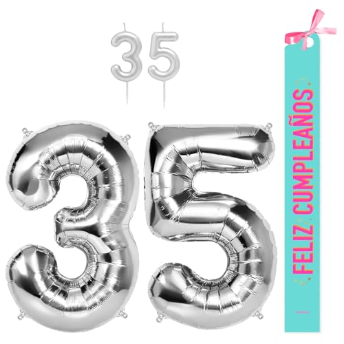 OH YEAH Dekorationsset zum 35. Geburtstag, silberfarben, Folienballons, 100 cm + Kerzen + Band zum Geburtstag – Party 18 20 30 40 50 60 70 80 90 Jahre – Mann und Frau – geeignet für Helio OH YEAH Dekorationsset zum 35. Geburtstag, silberfarben, Folienballons, 100 cm + Kerzen + Band zum Geburtstag – Party 18 20 30 40 50 60 70 80 90 Jahre – Mann und Frau – geeignet für Helio von OH YEAH