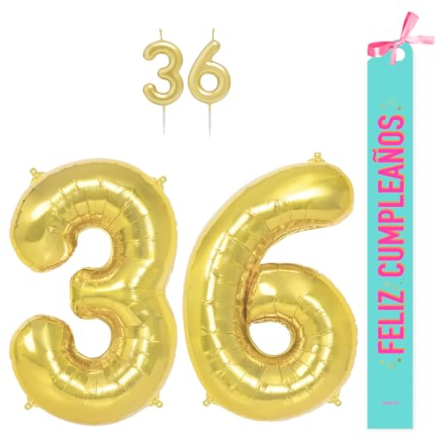 OH YEAH Dekorationsset zum 36. Geburtstag, goldfarben, Folienballons, 100 cm + Kerzen + Band zum Geburtstag – Party 18 20 30 40 50 60 70 80 90 Jahre – Mann und Frau – geeignet für Helio OH YEAH Dekorationsset zum 36. Geburtstag, goldfarben, Folienballons, 100 cm + Kerzen + Band zum Geburtstag – Party 18 20 30 40 50 60 70 80 90 Jahre – Mann und Frau – geeignet für Helio von OH YEAH