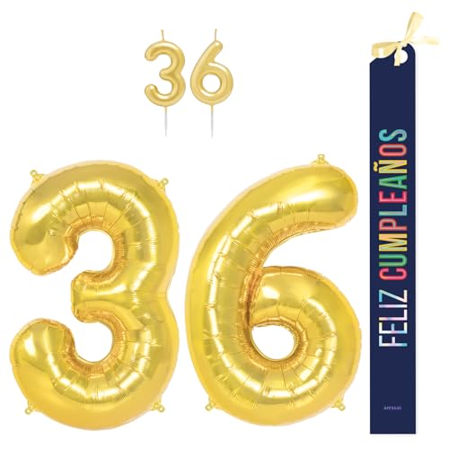OH YEAH Dekorationsset zum 36. Geburtstag, goldfarben, Folienballons, 100 cm + Kerzen + Band zum Geburtstag – Party 18 20 30 40 50 60 70 80 90 Jahre – Mann und Frau – geeignet für Helio OH YEAH Dekorationsset zum 36. Geburtstag, goldfarben, Folienballons, 100 cm + Kerzen + Band zum Geburtstag – Party 18 20 30 40 50 60 70 80 90 Jahre – Mann und Frau – geeignet für Helio von OH YEAH