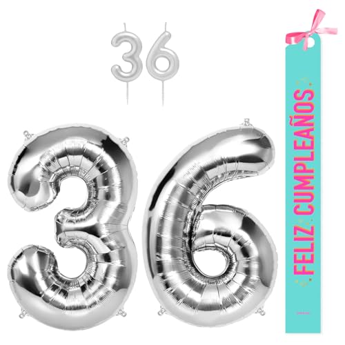 OH YEAH Dekorationsset zum 36. Geburtstag, silberfarben, Folienballons, 100 cm + Kerzen + Band zum Geburtstag – Party 18 20 30 40 50 60 70 80 90 Jahre – Mann und Frau – geeignet für Helio OH YEAH Dekorationsset zum 36. Geburtstag, silberfarben, Folienballons, 100 cm + Kerzen + Band zum Geburtstag – Party 18 20 30 40 50 60 70 80 90 Jahre – Mann und Frau – geeignet für Helio von OH YEAH