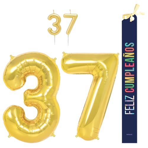 OH YEAH Dekorationsset zum 37. Geburtstag, goldfarben, Folienballons, 100 cm + Kerzen + Band zum Geburtstag – Party 18 20 30 40 50 60 70 80 90 Jahre – Mann und Frau – geeignet für Helio OH YEAH Dekorationsset zum 37. Geburtstag, goldfarben, Folienballons, 100 cm + Kerzen + Band zum Geburtstag – Party 18 20 30 40 50 60 70 80 90 Jahre – Mann und Frau – geeignet für Helio von OH YEAH