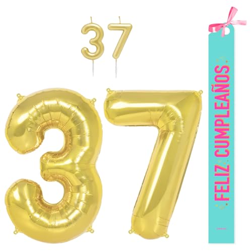 OH YEAH Dekorationsset zum 37. Geburtstag, goldfarben, Folienballons, 100 cm + Kerzen + Band zum Geburtstag – Party 18 20 30 40 50 60 70 80 90 Jahre – Mann und Frau – geeignet für Helio OH YEAH Dekorationsset zum 37. Geburtstag, goldfarben, Folienballons, 100 cm + Kerzen + Band zum Geburtstag – Party 18 20 30 40 50 60 70 80 90 Jahre – Mann und Frau – geeignet für Helio von OH YEAH