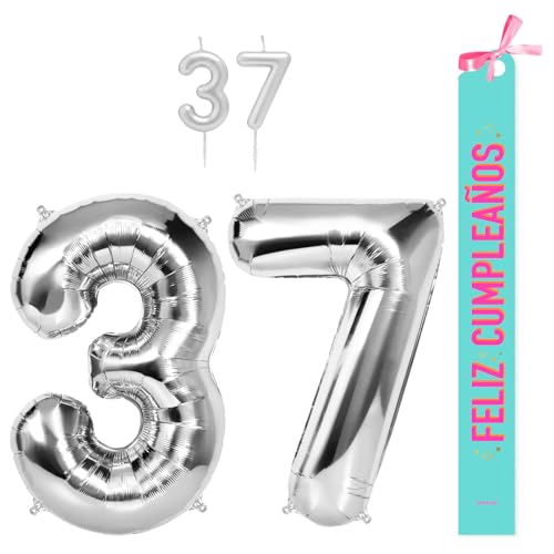 OH YEAH Dekorationsset zum 37. Geburtstag, silberfarben, Folienballons, 100 cm + Kerzen + Band zum Geburtstag – Party 18 20 30 40 50 60 70 80 90 Jahre – Mann und Frau – geeignet für Helio OH YEAH Dekorationsset zum 37. Geburtstag, silberfarben, Folienballons, 100 cm + Kerzen + Band zum Geburtstag – Party 18 20 30 40 50 60 70 80 90 Jahre – Mann und Frau – geeignet für Helio von OH YEAH