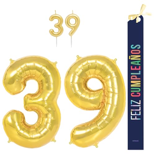 OH YEAH Dekorationsset zum 39. Geburtstag, goldfarben, Folienballons, 100 cm + Kerzen + Band zum Geburtstag – Party 18 20 30 40 50 60 70 80 90 Jahre – Mann und Frau – geeignet für Helio OH YEAH Dekorationsset zum 39. Geburtstag, goldfarben, Folienballons, 100 cm + Kerzen + Band zum Geburtstag – Party 18 20 30 40 50 60 70 80 90 Jahre – Mann und Frau – geeignet für Helio von OH YEAH