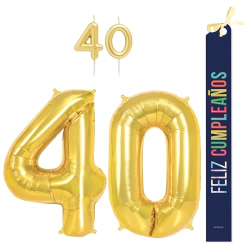 OH YEAH Dekorationsset zum 40. Geburtstag, goldfarben, Folienballons, 100 cm + Kerzen + Band zum Geburtstag – Party 18 20 30 40 50 60 70 80 90 Jahre – Mann und Frau – geeignet für Helio OH YEAH Dekorationsset zum 40. Geburtstag, goldfarben, Folienballons, 100 cm + Kerzen + Band zum Geburtstag – Party 18 20 30 40 50 60 70 80 90 Jahre – Mann und Frau – geeignet für Helio von OH YEAH