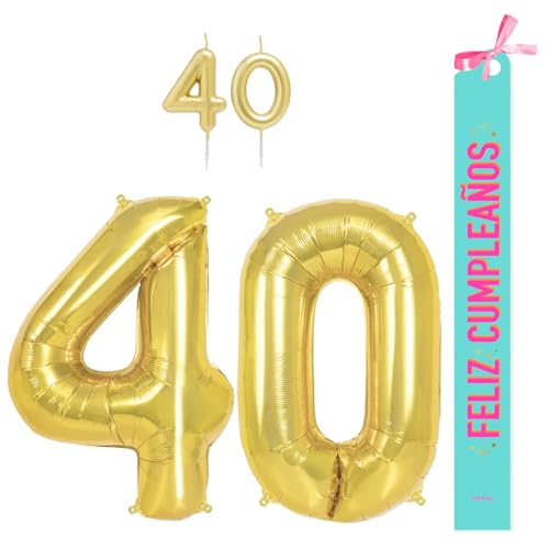 OH YEAH Dekorationsset zum 40. Geburtstag, goldfarben, Folienballons, 100 cm + Kerzen + Band zum Geburtstag – Party 18 20 30 40 50 60 70 80 90 Jahre – Mann und Frau – geeignet für Helio OH YEAH Dekorationsset zum 40. Geburtstag, goldfarben, Folienballons, 100 cm + Kerzen + Band zum Geburtstag – Party 18 20 30 40 50 60 70 80 90 Jahre – Mann und Frau – geeignet für Helio von OH YEAH
