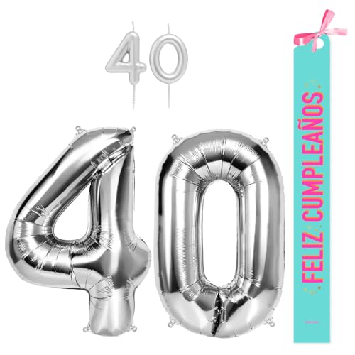 OH YEAH Dekorationsset zum 40. Geburtstag, silberfarben, Folienballons, 100 cm + Kerzen + Band zum Geburtstag – Party 18 20 30 40 50 60 70 80 90 Jahre – Mann und Frau – geeignet für Helio OH YEAH Dekorationsset zum 40. Geburtstag, silberfarben, Folienballons, 100 cm + Kerzen + Band zum Geburtstag – Party 18 20 30 40 50 60 70 80 90 Jahre – Mann und Frau – geeignet für Helio von OH YEAH