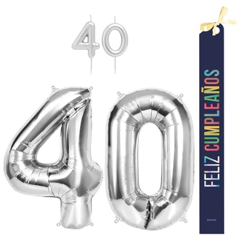 OH YEAH Dekorationsset zum 40. Geburtstag, silberfarben, Folienballons, 100 cm + Kerzen + Band zum Geburtstag – Party 18 20 30 40 50 60 70 80 90 Jahre – Mann und Frau – geeignet für Helio OH YEAH Dekorationsset zum 40. Geburtstag, silberfarben, Folienballons, 100 cm + Kerzen + Band zum Geburtstag – Party 18 20 30 40 50 60 70 80 90 Jahre – Mann und Frau – geeignet für Helio von OH YEAH