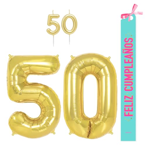 OH YEAH Dekorationsset zum 50. Geburtstag, goldfarben, Folienballons, 100 cm + Kerzen + Band zum Geburtstag – Party 18 20 30 40 50 60 70 80 90 Jahre – Mann und Frau – geeignet für Helio OH YEAH Dekorationsset zum 50. Geburtstag, goldfarben, Folienballons, 100 cm + Kerzen + Band zum Geburtstag – Party 18 20 30 40 50 60 70 80 90 Jahre – Mann und Frau – geeignet für Helio von OH YEAH