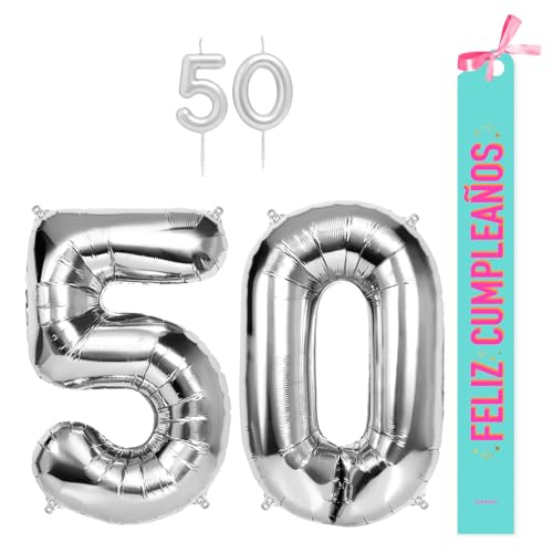 OH YEAH Dekorationsset zum 50. Geburtstag, silberfarben, Folienballons, 100 cm + Kerzen + Band zum Geburtstag – Party 18 20 30 40 50 60 70 80 90 Jahre – Mann und Frau – geeignet für Helio OH YEAH Dekorationsset zum 50. Geburtstag, silberfarben, Folienballons, 100 cm + Kerzen + Band zum Geburtstag – Party 18 20 30 40 50 60 70 80 90 Jahre – Mann und Frau – geeignet für Helio von OH YEAH
